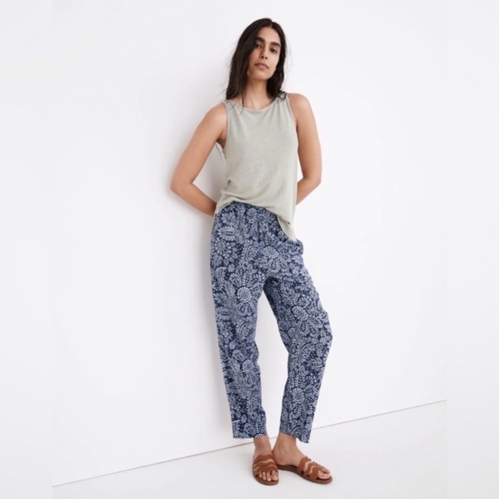 Madewell Tapered Huston Pull-On Crop Ankle Pants Paisley Blue White Floral XL